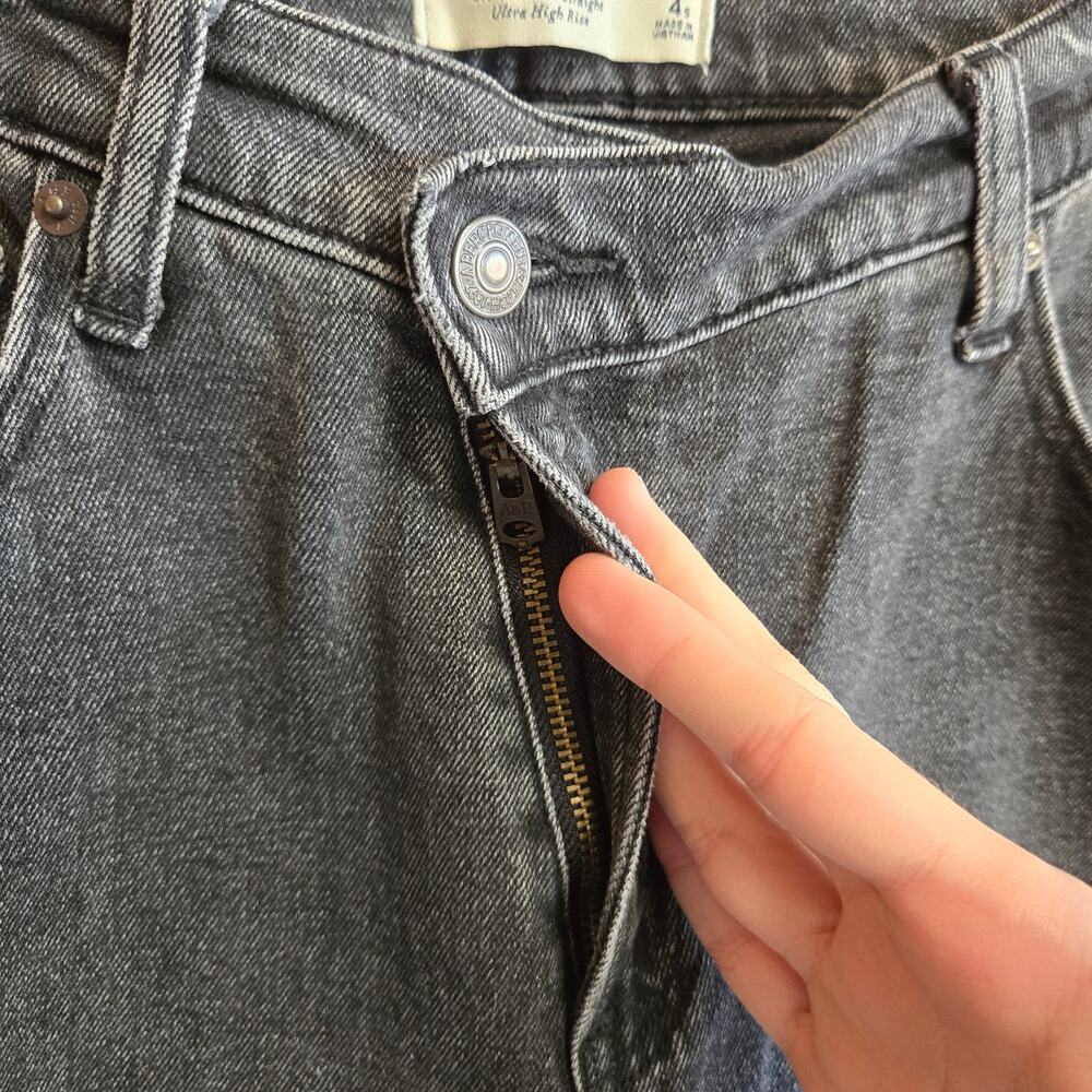 Abercrombie & Fitch Jean 90's Slim Straight Ultra High Rise Crossed Waist 27s 4s - Picture 5 of 5